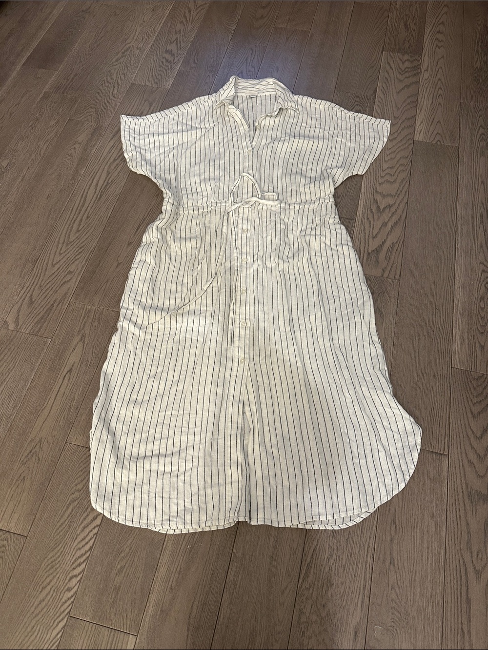 a new day White Dress with Navy Pinstripes and Tie Waist